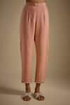 Asaga_Rose Gold Chanderi, Muslin, Organza V-neck Stylique Kurta Pant Set _Online_at_Aza_Fashions