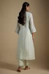 Shop_Asaga_Mint Chanderi, Muslin, Organza Mirrors Split V-neck Lustora Work Kurta Set _at_Aza_Fashions