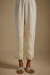 Buy_Asaga_Ivory Chanderi, Muslin, Organza Mirrors V-neck Outflair Work Kurta Set _Online_at_Aza_Fashions