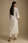 Shop_Asaga_Ivory Chanderi, Muslin, Organza Mirrors V-neck Outflair Work Kurta Set _at_Aza_Fashions