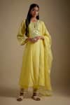Buy_Asaga_Yellow Chanderi, Muslin, Organza Mirrors Chiclet Embroidered Bodice Kurta Set _at_Aza_Fashions