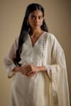 Buy_Asaga_Ivory Chanderi, Muslin, Organza V-neck Drapiva Emoroidered Bodice Kurta Set _Online_at_Aza_Fashions