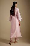 Shop_Asaga_Pink Chanderi, Muslin, Organza Embroidery V-neck Runique Mirror Work Kurta Set _at_Aza_Fashions