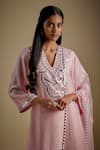 Buy_Asaga_Pink Chanderi, Muslin, Organza Embroidery V-neck Runique Mirror Work Kurta Set _Online_at_Aza_Fashions