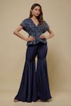 Buy_Asaga_Navy Satin, Organza, Tulle Embroidery, Beads V-neck Punzel Top And Sharara Set _at_Aza_Fashions