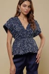 Buy_Asaga_Navy Satin, Organza, Tulle Embroidery, Beads V-neck Punzel Top And Sharara Set _Online_at_Aza_Fashions