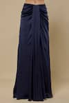 Asaga_Navy Satin, Organza, Tulle Mirrors V-neck, Open Maven Draped Skirt And Cape Set _Online_at_Aza_Fashions