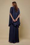 Shop_Asaga_Navy Satin, Organza, Tulle Mirrors V-neck, Open Maven Draped Skirt And Cape Set _at_Aza_Fashions