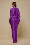Shop_Asaga_Purple Satin Embroidery Collared Sireli Draped Dress _at_Aza_Fashions