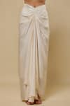 Asaga_Ivory Satin, Organza, Tulle Embroidery Sweetheart Finch Draped Skirt And Cape Set _Online_at_Aza_Fashions