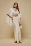Buy_Asaga_Ivory Satin, Organza, Tulle Embroidery Sweetheart Finch Draped Skirt And Cape Set _at_Aza_Fashions