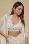 Buy_Asaga_Ivory Satin, Organza, Tulle Embroidery Sweetheart Finch Draped Skirt And Cape Set _Online_at_Aza_Fashions