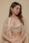 Asaga_Beige Tulle Embroidery, Mirrors Sweetheart , Open Couture Sharara Set _Online_at_Aza_Fashions