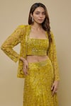 Buy_Asaga_Yellow Tulle, Satin, Organza Embroidery, Sequins, Citrine Jacket And Skirt Set _Online_at_Aza_Fashions