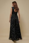 Shop_Asaga_Black Tulle, Satin, Organza, Chinon Beads Square Neck Vivid Embroidered Jumpsuit _at_Aza_Fashions