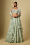 Buy_Asaga_Mint Satin, Tulle, Organza Sequins, Embroidery Sweetheart Zinger Lehenga Set _at_Aza_Fashions