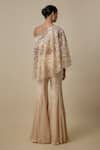 Shop_Asaga_Beige Satin Embroidery Asymmetric Auraknot Cape Sharara Set _at_Aza_Fashions