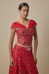 Buy_Asaga_Red Satin, Organza, Chinon, Tulle Beads, Embroidery Mooka Lehenga With Blouse _Online_at_Aza_Fashions