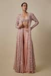 Buy_Asaga_Rose Gold Satin, Chinon, Organza, Tulle Sequins, Shattuck Jacket And Sharara Set _at_Aza_Fashions