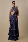 Buy_Asaga_Navy Satin, Chinon, Tulle, Organza Sequins, Nzeppel Draped Saree With Blouse _at_Aza_Fashions