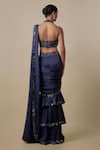 Shop_Asaga_Navy Satin, Chinon, Tulle, Organza Sequins, Nzeppel Draped Saree With Blouse _at_Aza_Fashions