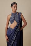Asaga_Navy Satin, Chinon, Tulle, Organza Sequins, Nzeppel Draped Saree With Blouse _Online_at_Aza_Fashions