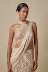 Buy_Asaga_Beige Satin, Chinon, Organza Embroidery, Beeline Draped Saree With Blouse _Online_at_Aza_Fashions