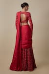 Shop_Asaga_Red Satin, Organza Sequins, Mirrors Round Neck Vano Draped Saree With Blouse _at_Aza_Fashions