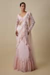 Buy_Asaga_Pink Satin, Chinon, Tulle, Organza Embroidery Finery Draped Saree With Blouse _at_Aza_Fashions