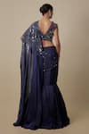 Shop_Asaga_Navy Satin, Organza, Tulle Sequins, Embroidery Cadent Draped Saree With Blouse _at_Aza_Fashions