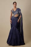 Buy_Asaga_Navy Satin, Organza, Tulle Sequins, Embroidery Cadent Draped Saree With Blouse _at_Aza_Fashions