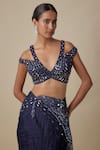 Asaga_Navy Satin, Organza, Tulle Sequins, Embroidery Cadent Draped Saree With Blouse _Online_at_Aza_Fashions