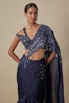 Buy_Asaga_Navy Satin, Organza, Tulle Sequins, Embroidery Cadent Draped Saree With Blouse _Online_at_Aza_Fashions