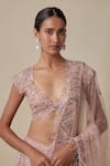 Asaga_Rose Gold Satin, Tulle, Organza Sequins, Beads, Embroidery Braze Lehenga Set _Online_at_Aza_Fashions