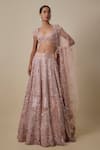 Buy_Asaga_Rose Gold Satin, Tulle, Organza Sequins, Beads, Embroidery Braze Lehenga Set _at_Aza_Fashions
