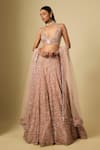 Buy_Asaga_Rose Gold Satin, Chinon, Tulle Sequins, Embroidery Halter Ember Lehenga Set _at_Aza_Fashions