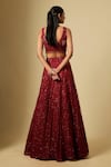 Shop_Asaga_Red Satin, Chinon, Tulle Sequins, Embroidery V-neck Lehenga Set _at_Aza_Fashions