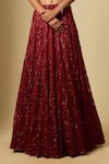 Buy_Asaga_Red Satin, Chinon, Tulle Sequins, Embroidery V-neck Lehenga Set _Online_at_Aza_Fashions