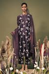 Arcvsh By Pallavi Singh_Purple Silk, Chanderi Embroidery Round Neck Garden Print Kurta And Pant Set _Online_at_Aza_Fashions