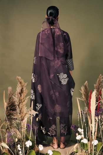 Shop_Arcvsh By Pallavi Singh_Purple Silk, Chanderi, Organza Embroidery Discharge Print Layered Kurta Set _at_Aza_Fashions
