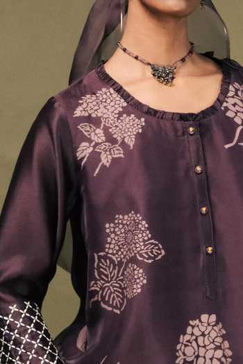 Shop_Arcvsh By Pallavi Singh_Purple Silk, Chanderi, Organza Discharge Print Layered Kurta And Pant Set _Online_at_Aza_Fashions