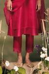 Arcvsh By Pallavi Singh_Fuchsia Chanderi, Silk, Organza Embroidery Round Neck Sleeve Kurta Set _Online_at_Aza_Fashions