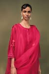 Buy_Arcvsh By Pallavi Singh_Fuchsia Chanderi, Silk, Organza Embroidery Round Neck Sleeve Kurta Set _Online_at_Aza_Fashions