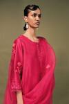 Shop_Arcvsh By Pallavi Singh_Fuchsia Chanderi, Silk, Organza Embroidery Round Neck Sleeve Kurta Set _Online_at_Aza_Fashions