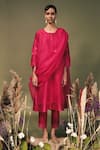 Buy_Arcvsh By Pallavi Singh_Fuchsia Chanderi, Silk, Organza Embroidery Round Neck Sleeve Kurta Set _at_Aza_Fashions