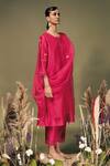 Arcvsh By Pallavi Singh_Fuchsia Chanderi, Silk, Organza Embroidery Round Neck Sleeve Kurta Set _at_Aza_Fashions