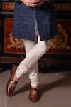 Dolly J_Navy Silk, Cotton Embroidery, Metallic Thread Indivar Achkan Set _Online_at_Aza_Fashions