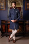 Buy_Dolly J_Navy Silk, Cotton Embroidery, Metallic Thread Indivar Achkan Set _at_Aza_Fashions