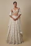 Buy_Asaga_Ivory Satin, Tulle, Organza Sequins, Embroidery V-neck Tagh Hand Lehenga Set _at_Aza_Fashions