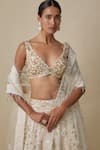 Asaga_Ivory Satin, Tulle, Organza Sequins, Embroidery V-neck Tagh Hand Lehenga Set _Online_at_Aza_Fashions